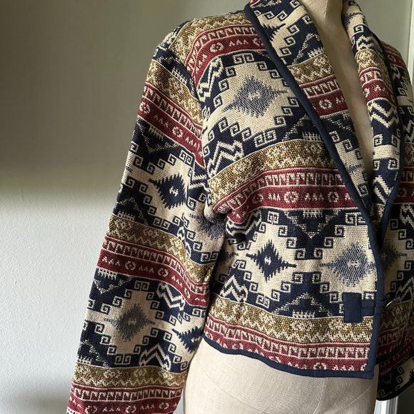Vintage Southwestern Azteca Tapestry Cropped Jacket Flashback - Picture 7 of 11